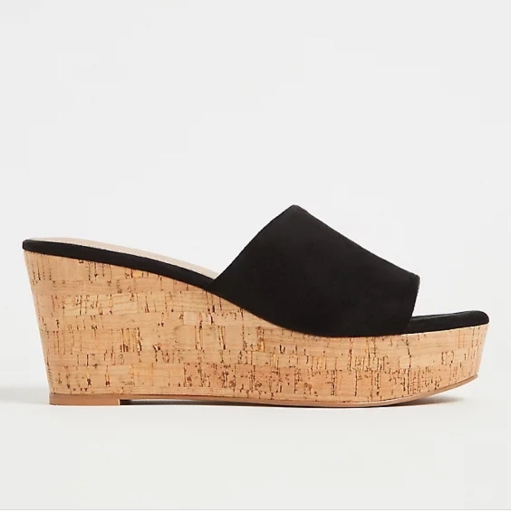 Torrid Black faux suede platform slides 8W